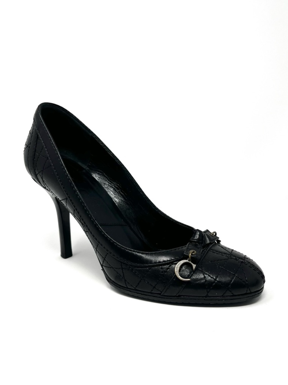 Vintage Christian Dior Galliano Y2K Black Cannage Bow Charm Heels Pumps 35.5 5.5